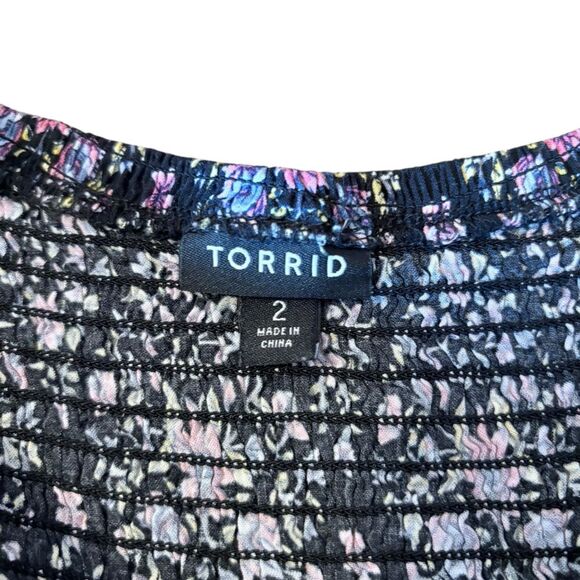 Torrid Smocked Skater Dress Floral Off The Shoulder Bell Sleeve Womens Size 2X - Picture 8 of 12